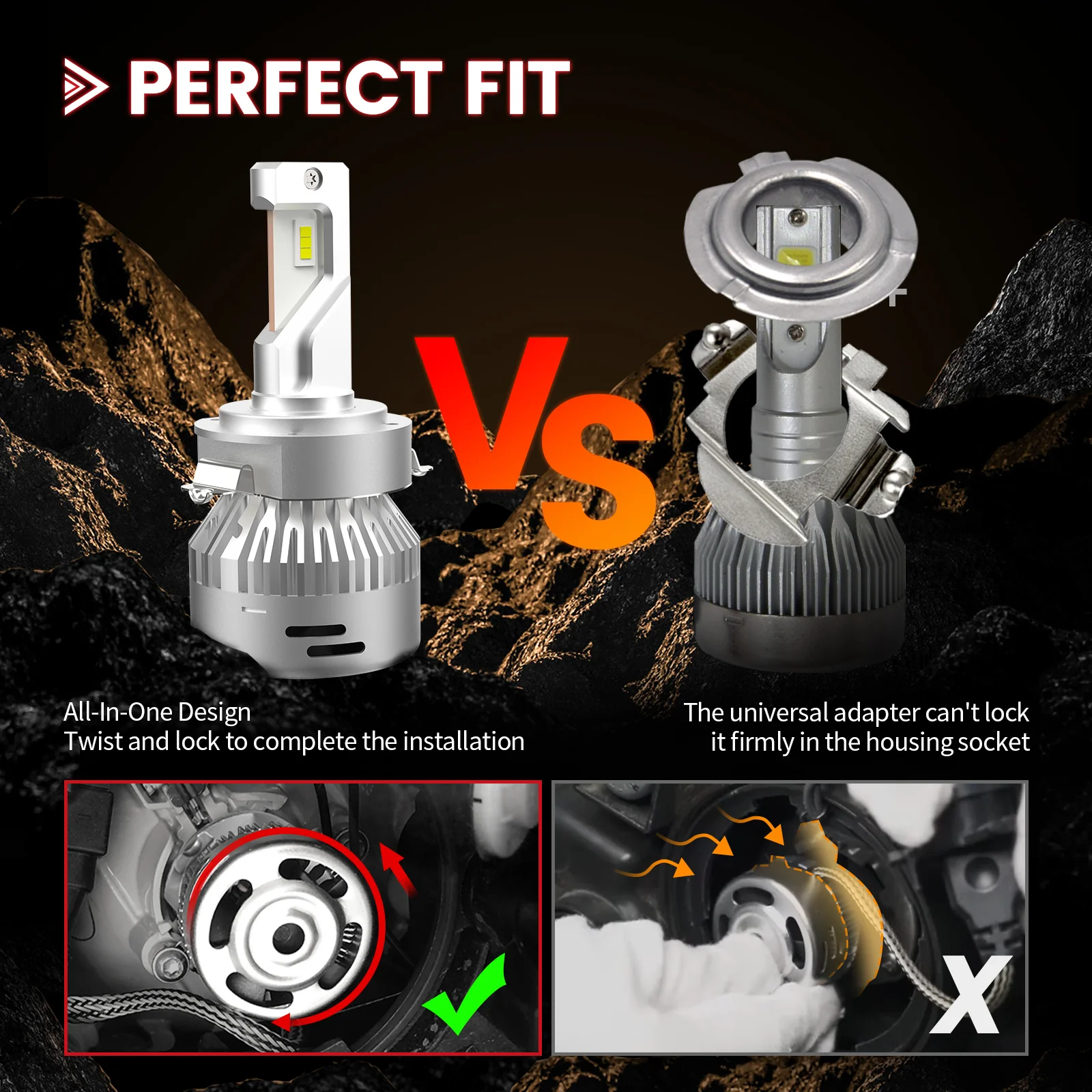 Custom H7 LED Bulbs Fit for Mercedes Benz Volkswagen Tiguan with Retainer Adapter Plug n Play | 2 Bulbs - Image 3